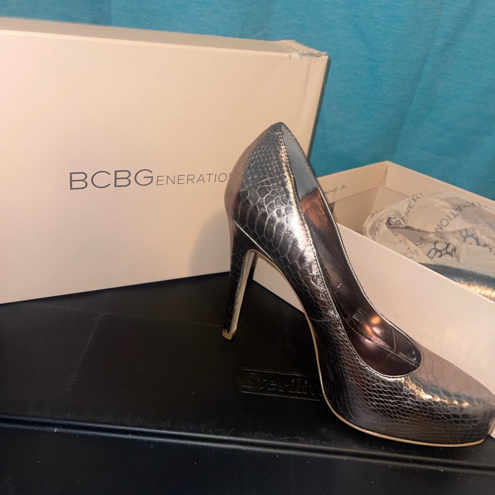 BCBGeneration Silver Stiletto Heels